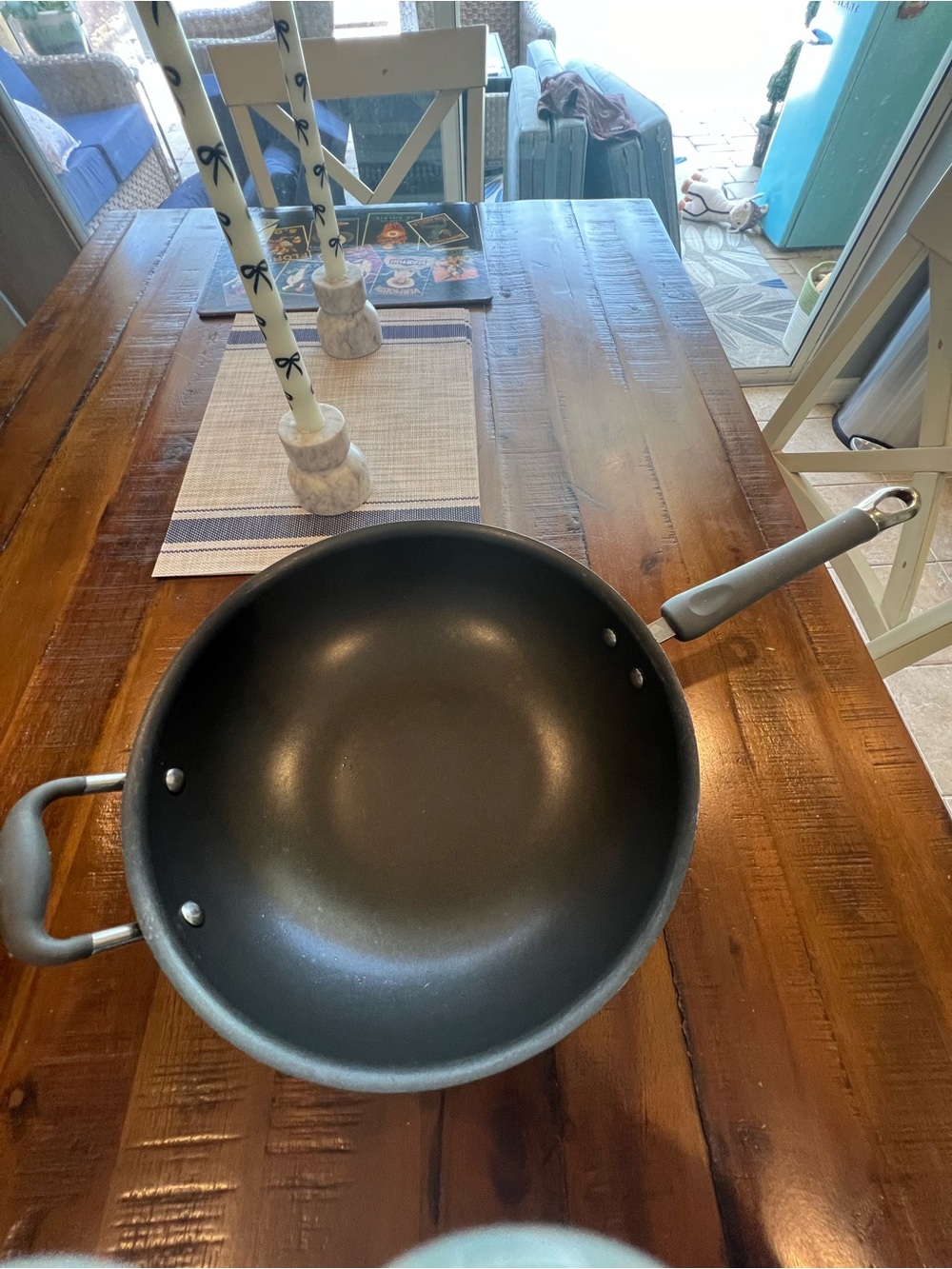 Nonstick Deep Frying Pan Wok with Gray Handles - Home Kitchen